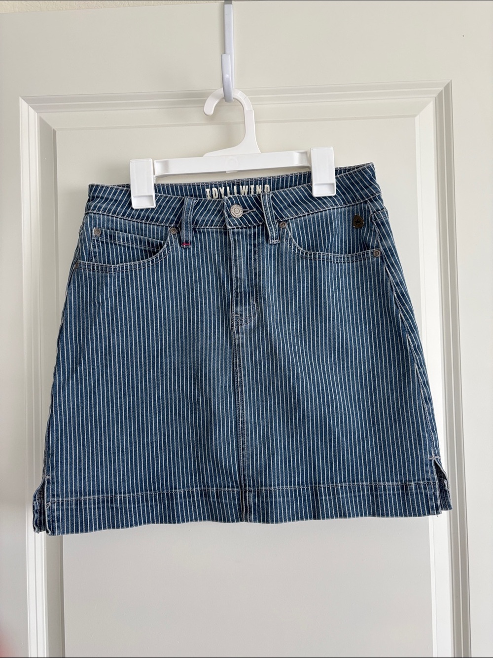 Striped Denim Skirt in Blue and White